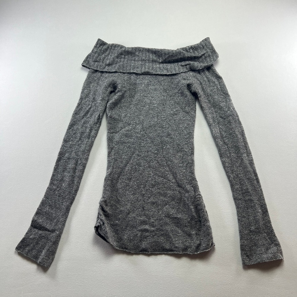 Next Era Off The Shoulder Sweater Womens M Gray Ruched Long Sleeve Ribbed Knit